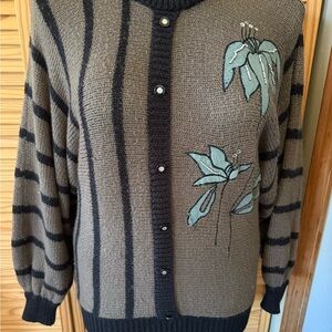 Women's Button-Up Sweater with Floral Embroidery